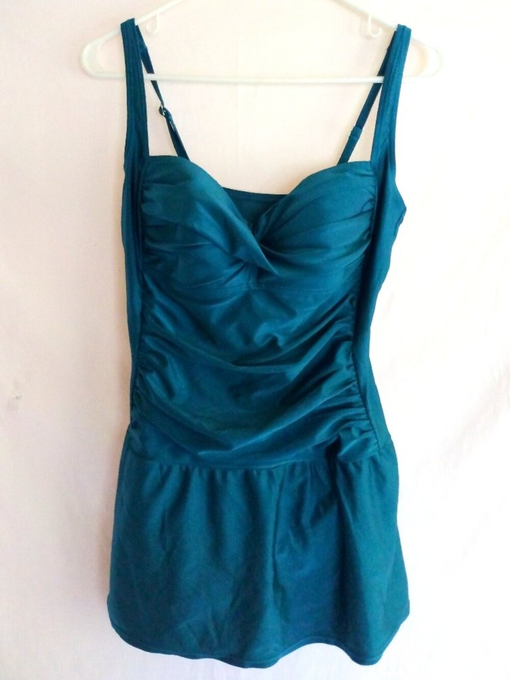 Emerald Bay Ruched Teal One‑Piece Swimsuit 16 Resort Beach Modest Full Coverage